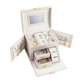 Pink multi-layer jewelry box organizer with mirror and double drawers in soft PU leather - Medium Model (Ring Upgrade) - Nude Pink