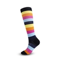 Colorful striped compression sports socks with black heel and toe reinforcement - Rainbow Striped