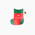 Scatola regalo a forma di calza di Natale rossa e verde con motivo a maglia X-MAS - Corpo Rosso E Parte Superiore Verde (Con Etichette)