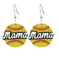 Detail of glitter baseball mama earrings with acrylic red stitching and silver hooks - Baseball Hook Earrings - Yellow Glitter