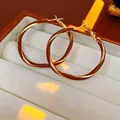 Twisted gold-tone hoop earrings with glossy brown enamel finish and classic push-back post - Brown