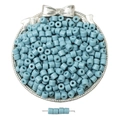 Blue cylindrical acrylic beads for DIY jewelry making in a decorative silver bowl - Blue