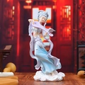Classical Dunhuang flying fairy figurine in blue and white with pipa and clouds base - Pipa Style (0005-1)