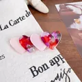 Pink heart acetate hair clip with red marble texture and four heart-shaped patterns - Floral Red (6.5cm)