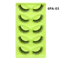Detailed top view of 5 pairs cat-eye false eyelashes model 6PA-03 on green tray - Dense Cross Design (6PA-03)