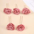 Set of 5 dusty rose silk flower hair pins with gold metal U-shaped clips for wedding - Artificial Fabric Rose Style (FZ-001) / 5 Pcs Set / Dried Rose