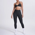 Set yoga nero con leggings a vita alta e reggiseno sportivo allacciato al collo fitness - Nero