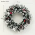 Style B Christmas wreath featuring green pine needles, artificial snow, cones and red berries - Style B 60cm