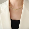 Golden rope chain necklace featuring a crystal-encrusted letter A pendant charm - Letter A / Gold