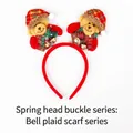 Christmas reindeer antler headband with spring bears, plaid hats, and bells - TK-16-3 (Spring Headband: Bell Plaid Series - Bear)