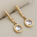 Luxurious gold stainless steel drop earrings featuring sparkling cubic zirconia crystals - Gold Round Dangle