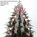 Christmas tree topper burlap bow with reindeer bear pattern and black white plaid ribbon - Black White Plaid Elk
