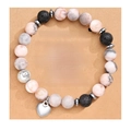 Natural stone beaded bracelet with heart pendant and greeting card on beige background - Volcanic Stone + TO MY SISTER Card