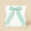 Mint green corduroy hair clip with gold foil dots and elegant long fabric ribbons - Light Green
