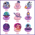 Detailed set of 9 cartoon astronaut and outer space planet themed birthday party decorations - Hanging Spirals (Set of 9)