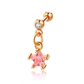 Rose gold screw-back ear stud with clear zircon and pink star-shaped pendant charm - Rose Gold Star