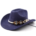 Detail of blue-purple cowboy hat with ethnic beadwork and shell trim accessories - M (56-58cm) / Navy Blue