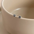 Minimalist S925 sterling silver four-leaf clover stud earrings with black floral accents - Stud Earrings / Silver / s999