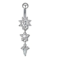 Silver belly button ring set with zircon floral pendants for body piercing jewelry - Silver (Three Flower Style)