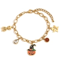 Halloween-Armband aus Edelstahl mit 18K Goldbeschichtung, Kürbis- und Geist-Anhänger - Halloween Serie Handgefertigtes Bettelarmband - Gold