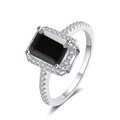 Silver S925 emerald cut black moissanite ring with a halo and pavé band setting - US 5 / Black