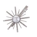 Pinza para el pelo de girasol con perlas blancas y brillantes sobre base de plata - Plateado