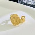 Anello in acciaio dorato con rilievo a cuore radiale e design a catena cubana - Medaglia del Cuore / 02 Oro X158