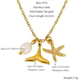 Bohemian gold stainless steel necklace with pearl, fishtail and starfish pendants - Starfish Fishtail Pearl Style (1974)