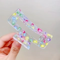 Transparent rectangular shark hair claw clip with colorful floral dots for women - Colorful Bubbles