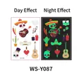 Luminous Day of the Dead tattoos with skull and guitar patterns, glow in dark effect - Day of the Dead Style (WS-Y087)