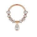 Rose gold nose ring with white cubic zirconia accents and pear-shaped drop pendant - Rose Gold
