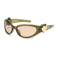 Olive green translucent heart sunglasses with retro gradient lenses and gold accents - Brown