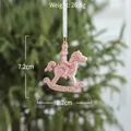 Pink glitter rocking horse Christmas ornament with soldier figure and silver string - Pink Rocking Horse