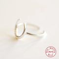 Anello aperto minimalista in argento sterling S925 con design creativo a forma di luna - Aperto Regolabile / Oro Bianco