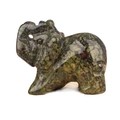 Polished dark green stone elephant figurine with natural brown veining and smooth texture - Dragon Blood Stone / 1.5 Inches
