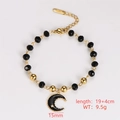 Detail of stainless steel moon bracelet with black beads and 15mm crescent pendant - Style 7 (Moon and Star Charm)
