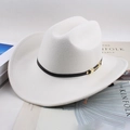 White felt western cowboy hat with a slim black band and elegant gold metal buckle - Long Buckle / Cream