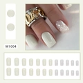Short square creamy white press-on nails with colorful glitter sequins and 24-piece set - W1004 Milky White