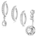 Set of 4 silver stainless steel belly rings featuring sparkling white zircon accents - Silver Multi-Style