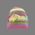 Handmade striped crochet hat in pastel colors featuring cute pink bow decorations - One Size / Pink and Yellow Striped Butterfly Hat