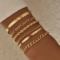 Ensemble de 6 bracelets dorés avec chaînes gourmette, figaro et torsadée au poignet - Ensemble de 6 Pièces / Bracelet Doré Style 3