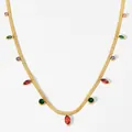 Gold snake chain necklace featuring colorful zircon oval pendants in a fringe drop design - KDD173 Style / Gold + Colorful Zircon