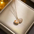 Elegant rose gold shell pendant necklace featuring a white pearl and sparkling stones - 8834 Rose Gold Shell