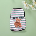 Pink and green striped breathable mesh dog vest featuring a brown teddy bear and Good Day text - Green and Pink Stripes