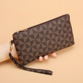 Brown and tan geometric triangle pattern clutch bag with gold zipper and wristlet - Coffee (Geometric Triangle)