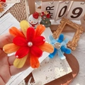 Handmade flower bow brooch crafted from orange and red pipe cleaners with a pearl center - Orange-Red Fireworks Brooch / One Size