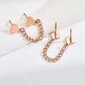 Fashionable rose gold heart earrings with chain link design for double piercings - 14K Gold Plated / Rose Gold