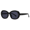 Modern retro oval sunglasses in glossy black frame with dark grey lenses and silver rivets - Bright Black Frame All Black Lens (C6)