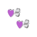 Chic purple enamel heart stud earrings in polished S925 silver finish for women - Purple Silver