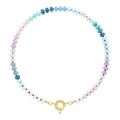 Bohemian colorful natural stone beaded necklace with a golden sailor clasp in round style - Style 7 / 6mm